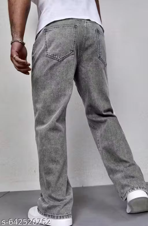 Men’s Stylish Grey Wide-Leg Denim Jeans | Trendy Baggy Fit Jeans