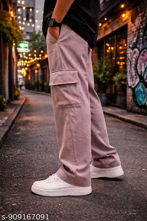 Men Solid Baggy Fit Cargo Pants Trendy Baggy pants