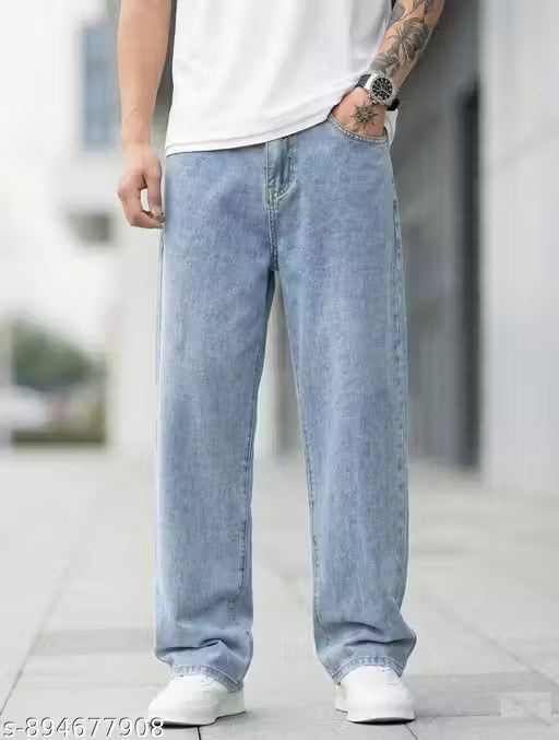 Loose Fit Mid Rise Light Blue Men Denim Jeans