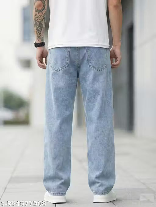 Loose Fit Mid Rise Light Blue Men Denim Jeans