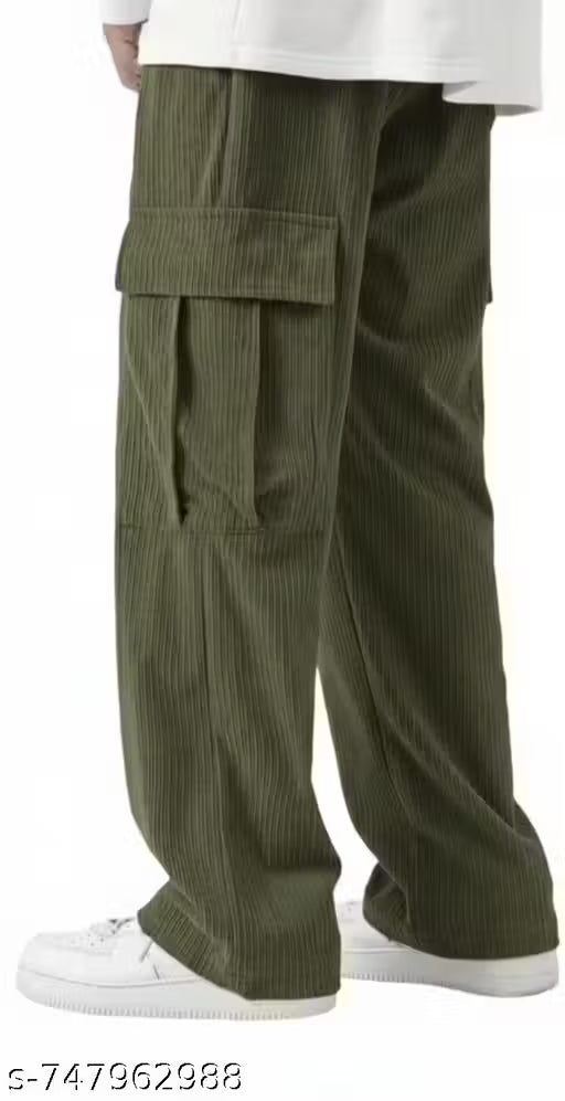 Men's Stylish Corduroy Cargo Pants | Trendy Loose Fit Joggers with Side Pockets | Casual Wear for Men