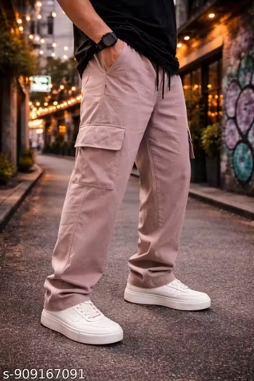 Men Solid Baggy Fit Cargo Pants Trendy Baggy pants