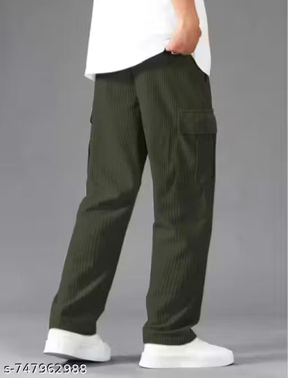 Men's Stylish Corduroy Cargo Pants | Trendy Loose Fit Joggers with Side Pockets | Casual Wear for Men