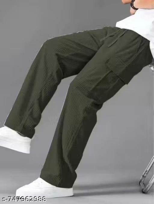 Men's Stylish Corduroy Cargo Pants | Trendy Loose Fit Joggers with Side Pockets | Casual Wear for Men