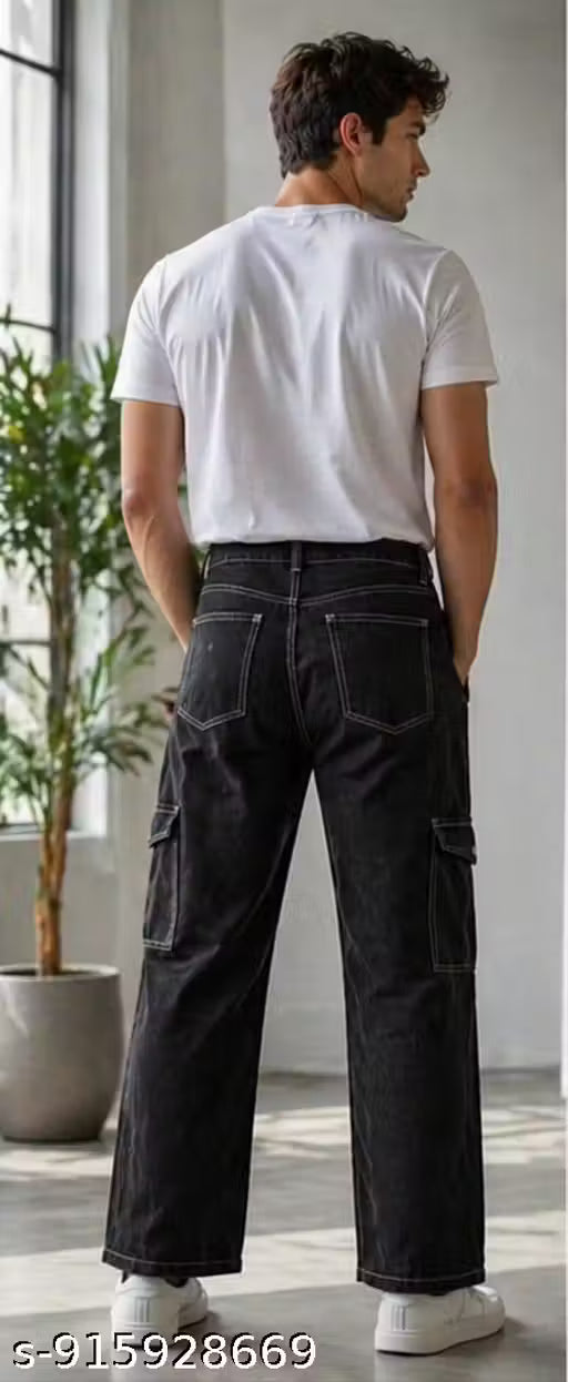 Contrast-Stitch Cargo Jeans