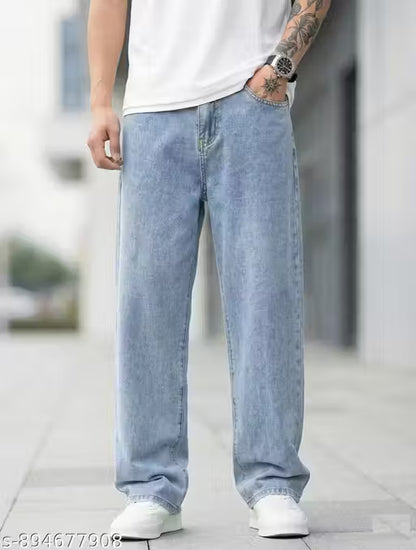 Loose Fit Mid Rise Light Blue Men Denim Jeans