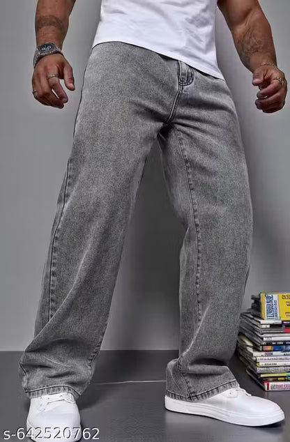 Men’s Stylish Grey Wide-Leg Denim Jeans | Trendy Baggy Fit Jeans