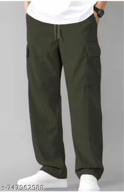 Men's Stylish Corduroy Cargo Pants | Trendy Loose Fit Joggers with Side Pockets | Casual Wear for Men