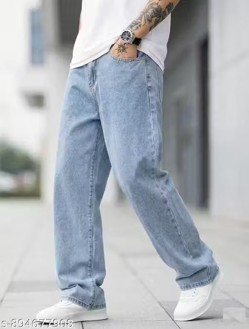 Loose Fit Mid Rise Light Blue Men Denim Jeans