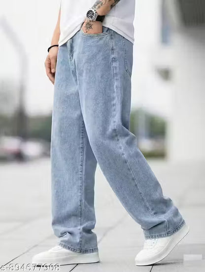 Loose Fit Mid Rise Light Blue Men Denim Jeans