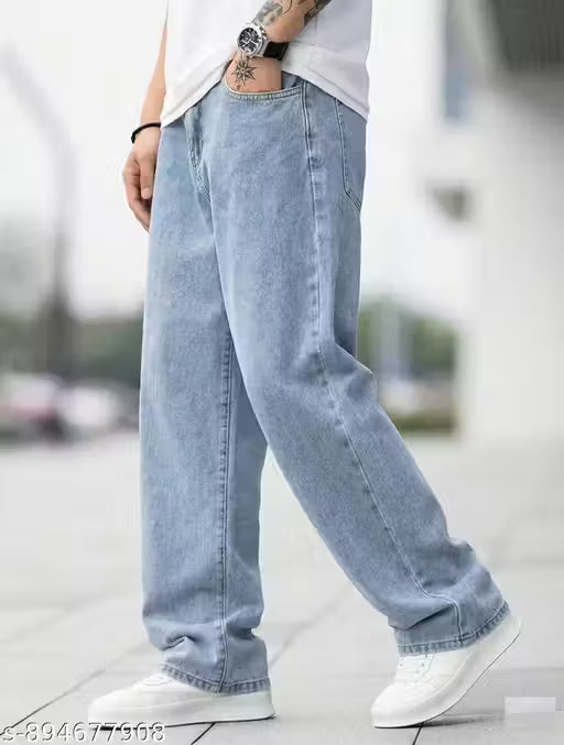 Loose Fit Mid Rise Light Blue Men Denim Jeans
