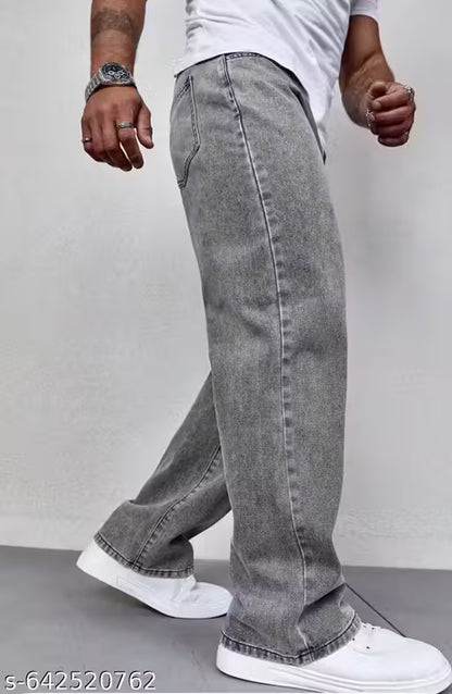 Men’s Stylish Grey Wide-Leg Denim Jeans | Trendy Baggy Fit Jeans