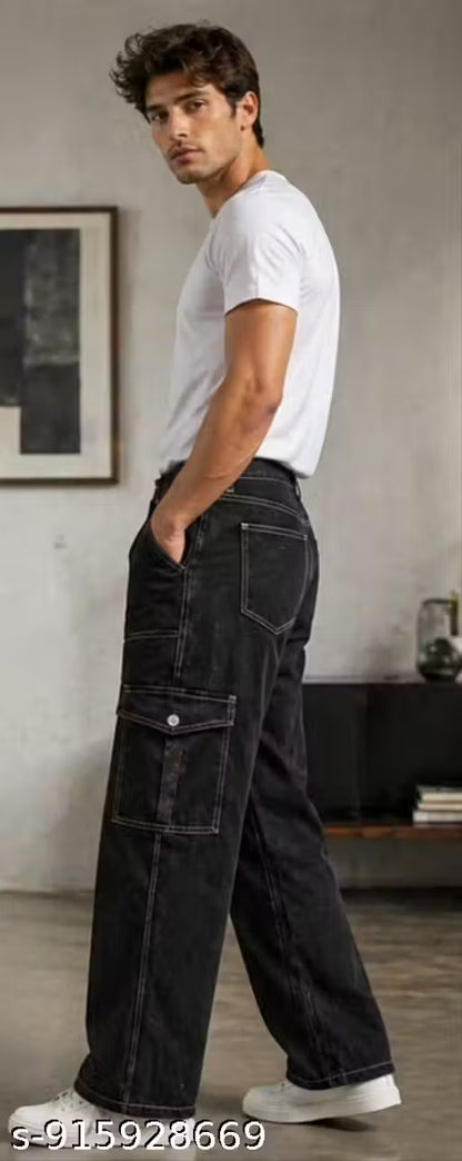 Contrast-Stitch Cargo Jeans